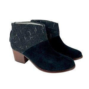 Toms Womens Leila Ankle Boot Black Suede Dotted Wool Back Zip Tassel size 8